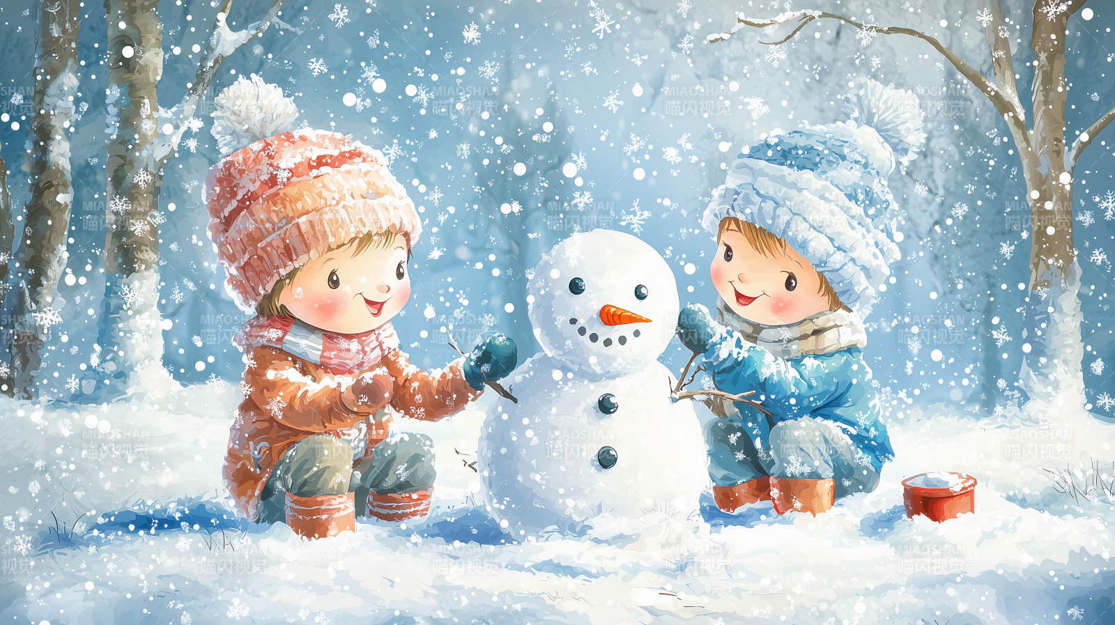 儿童雪人冬天图片