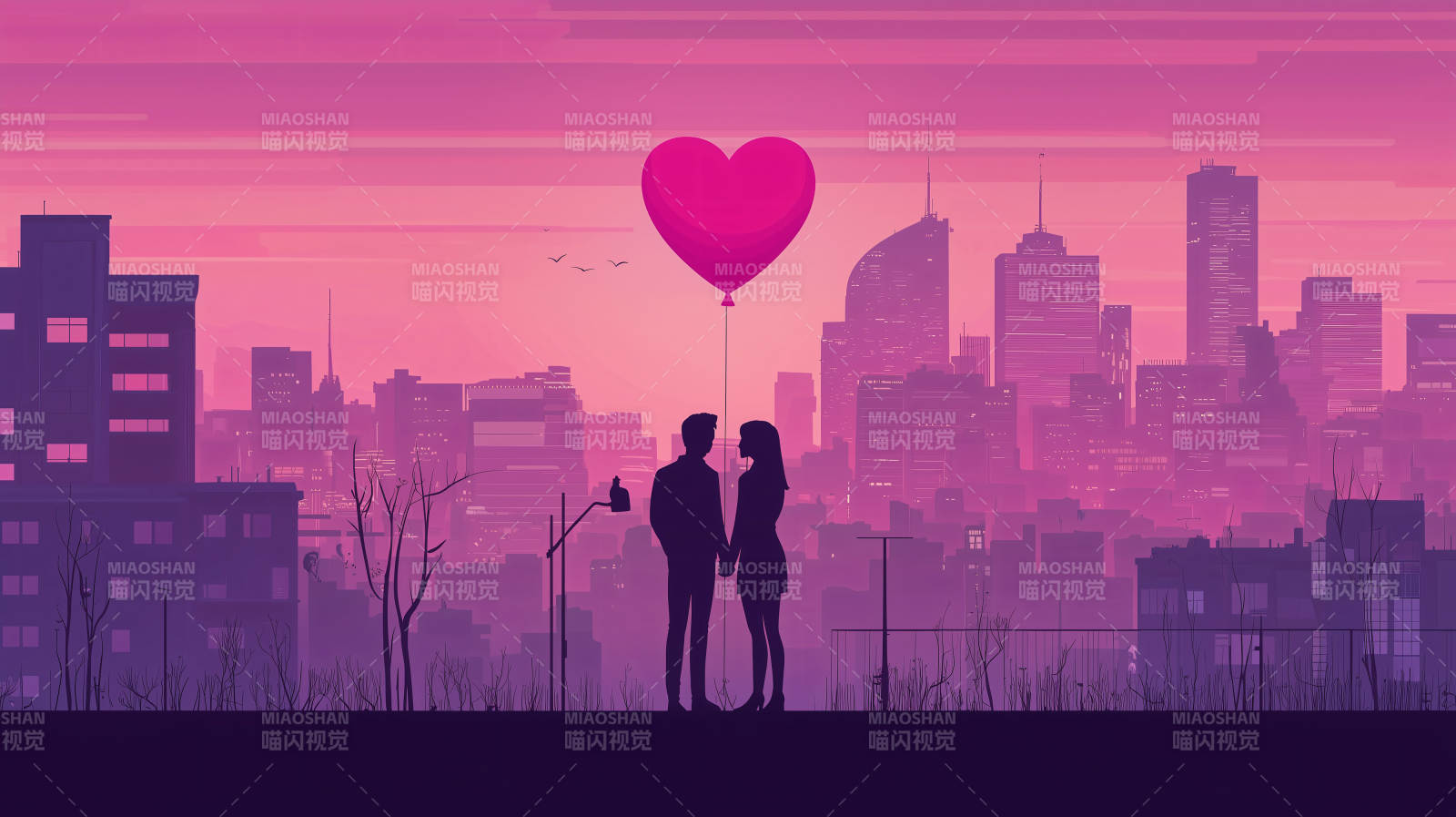 心形气球下的都市之恋图片