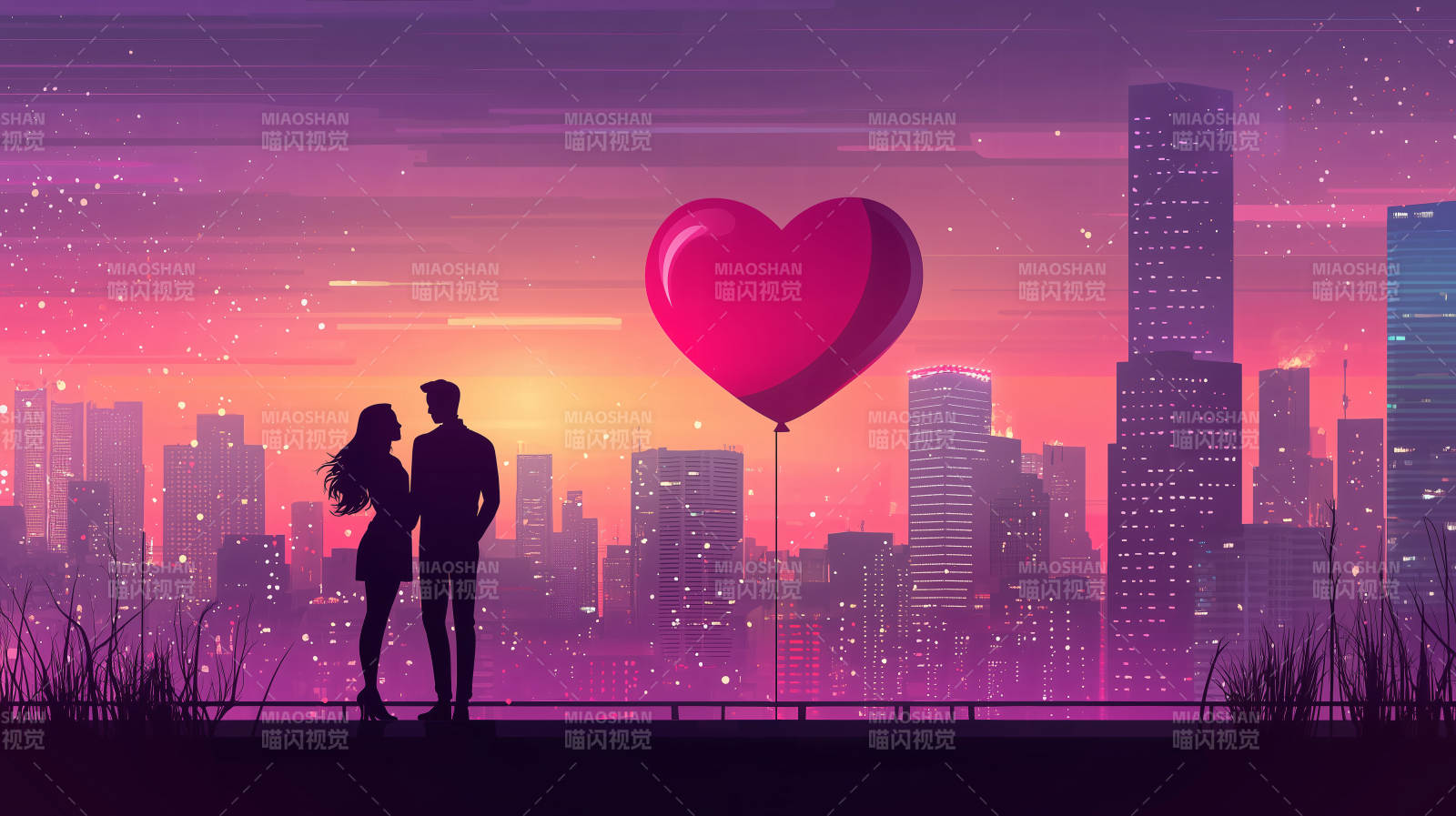 心形气球下的都市之恋图片