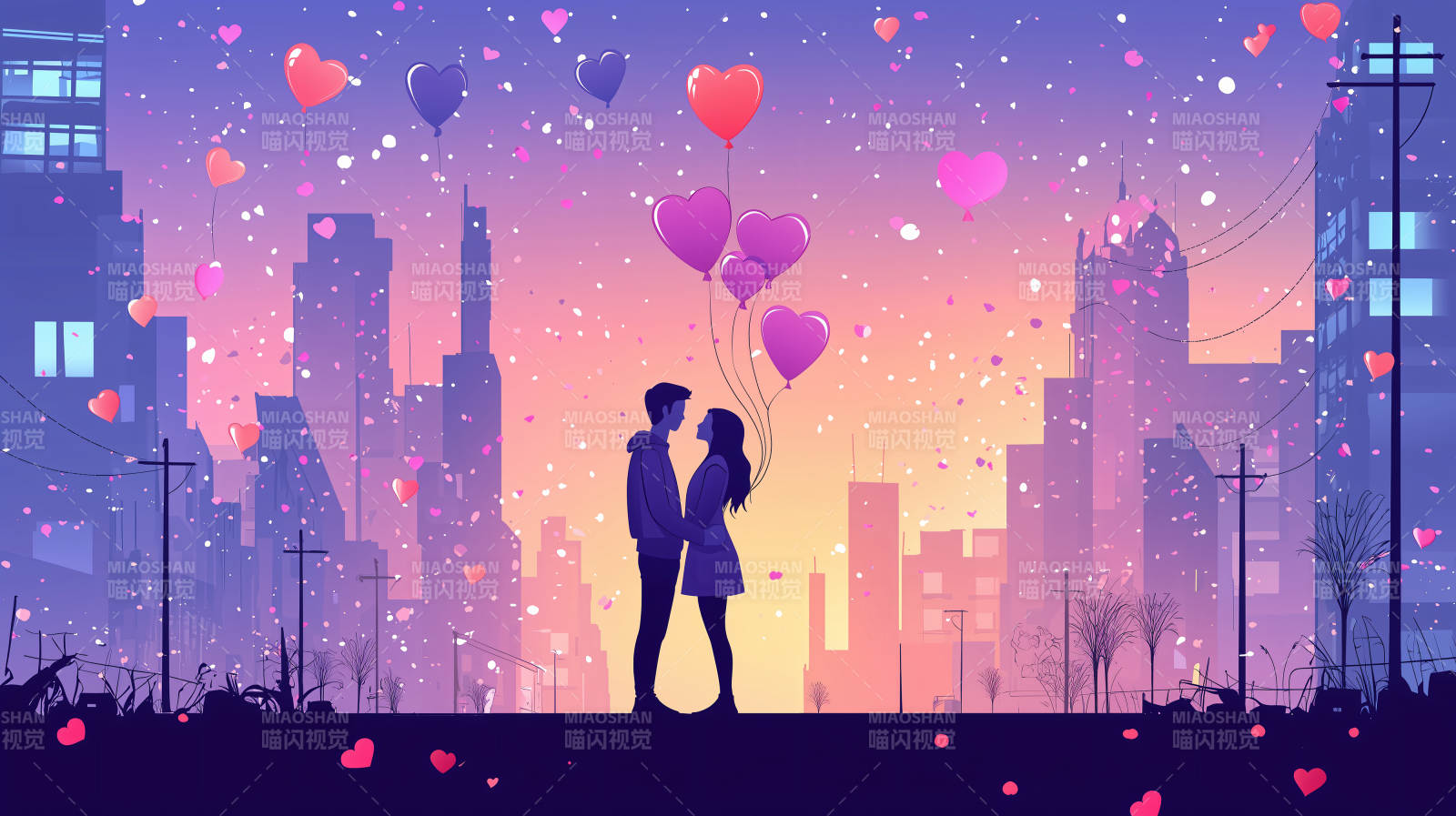 心形气球下的都市之恋图片