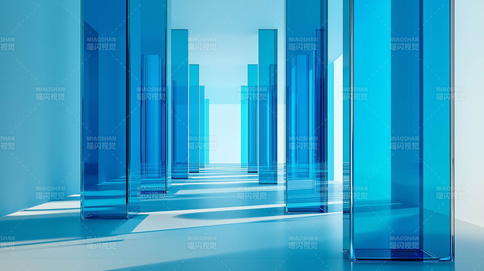 蓝色玻璃走廊图片