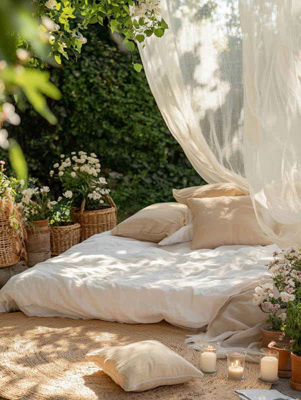 户外田园风帐篷床图片