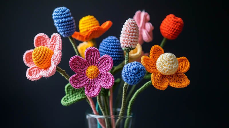 钩针编织的彩色花束图片