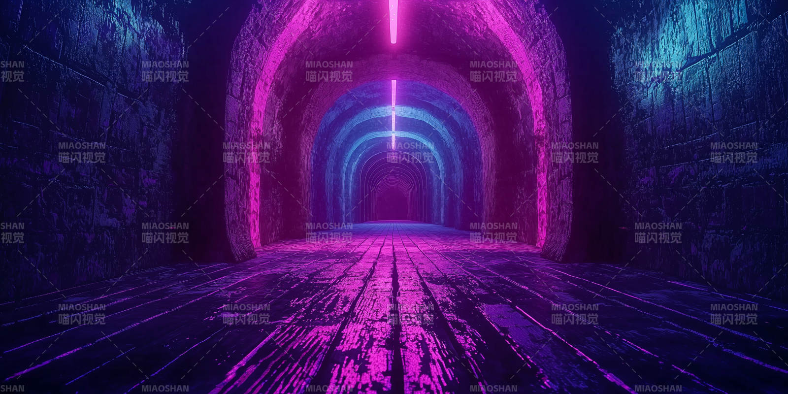 霓虹灯下的神秘隧道图片