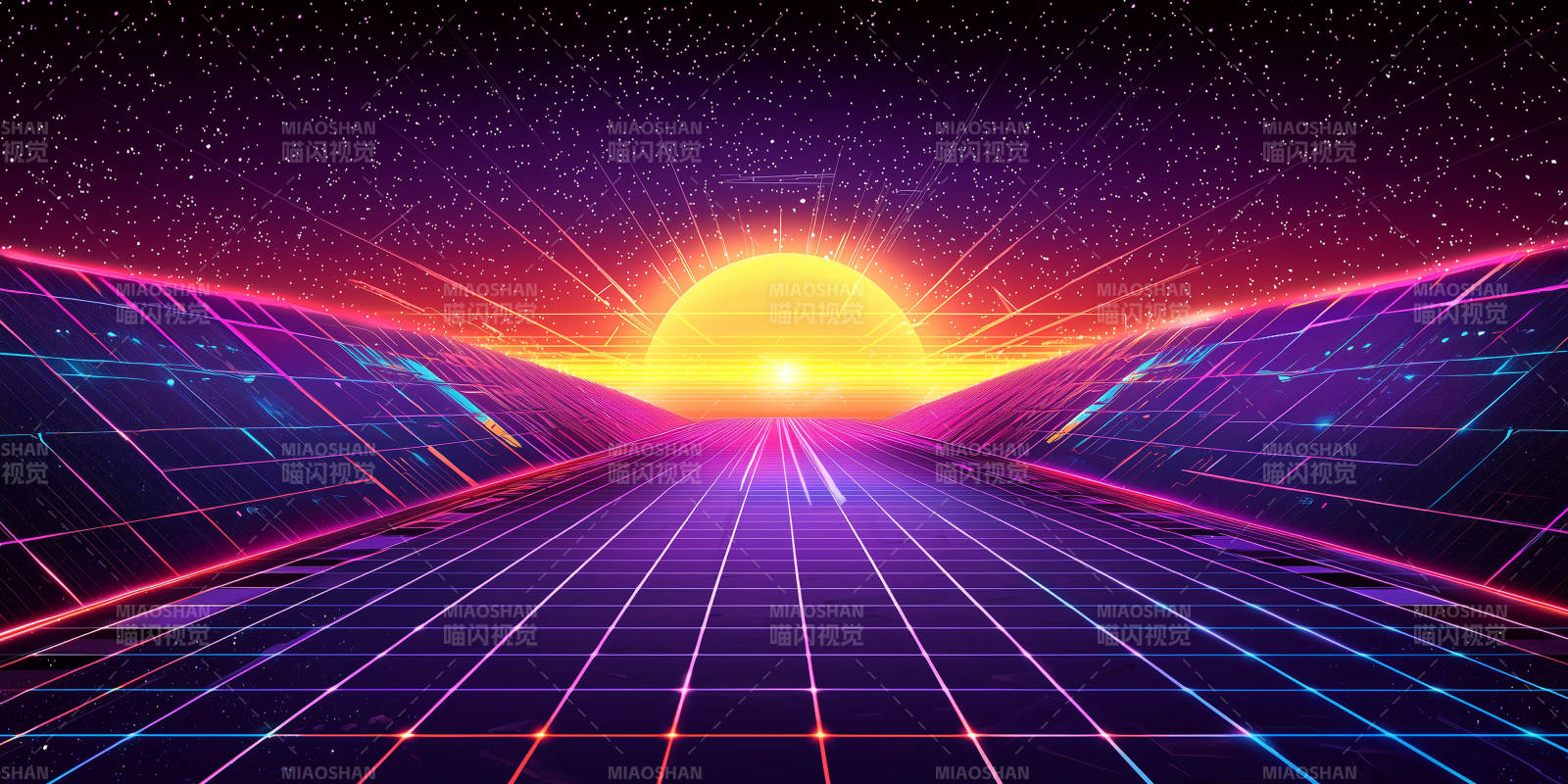 复古赛博朋克日出图片