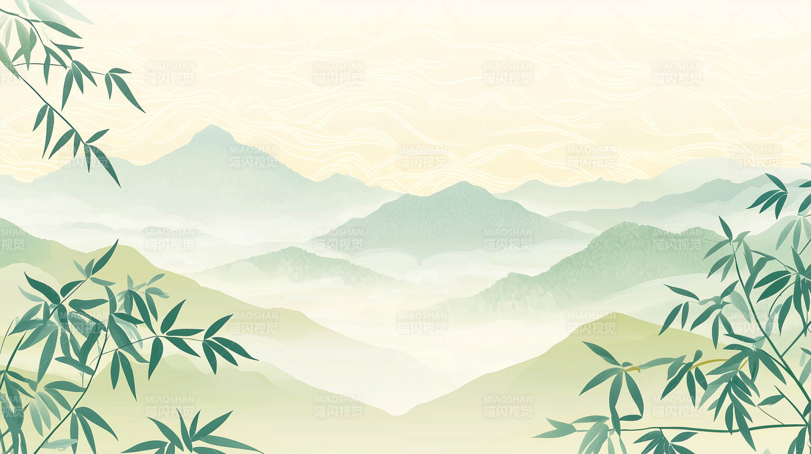 水墨写意山水画卷图片