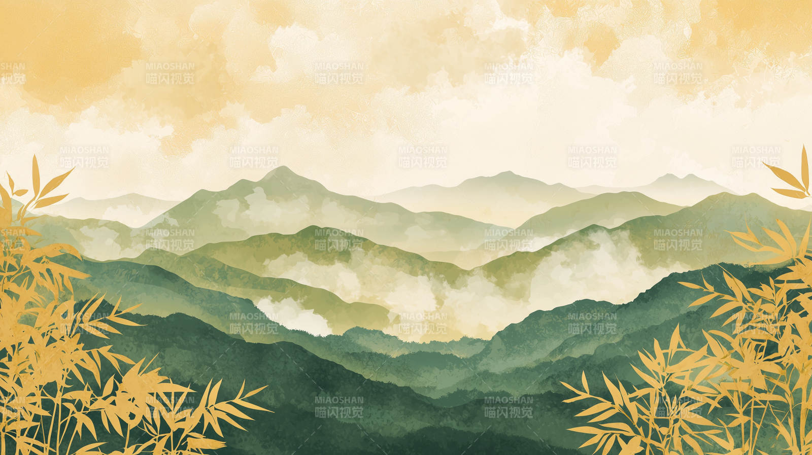 水墨写意山水画卷图片