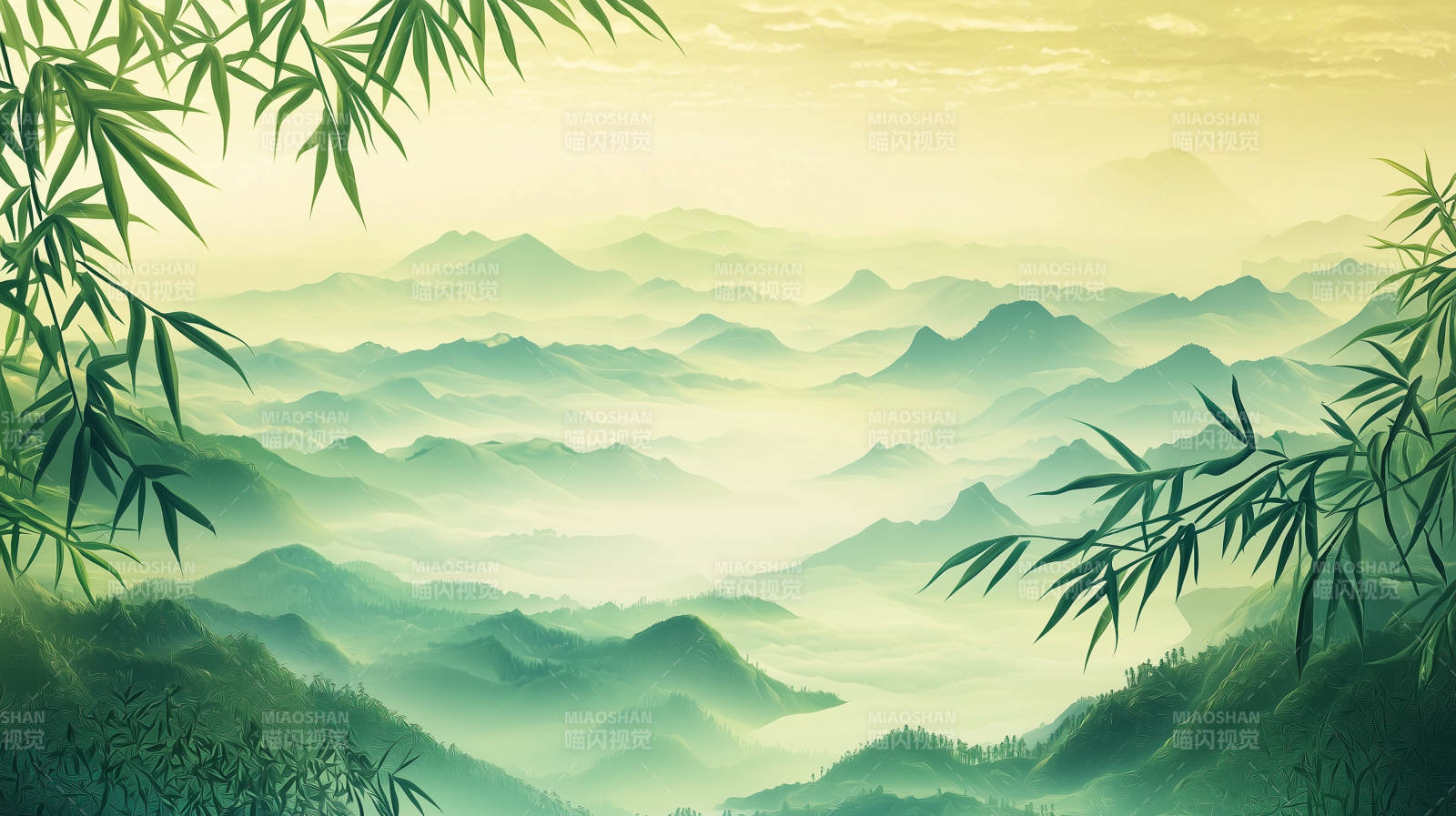 水墨写意山水画卷图片