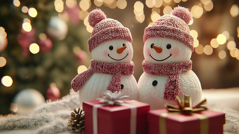 圣诞雪人与礼物图片