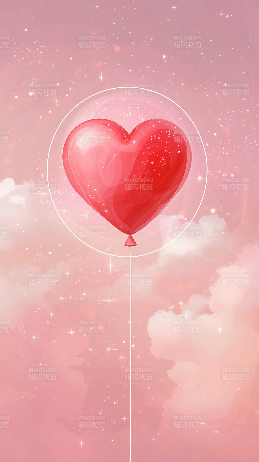 粉色天空中的爱心气球图片