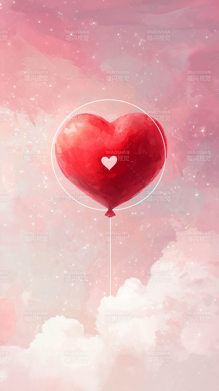 粉色天空中的爱心气球图片