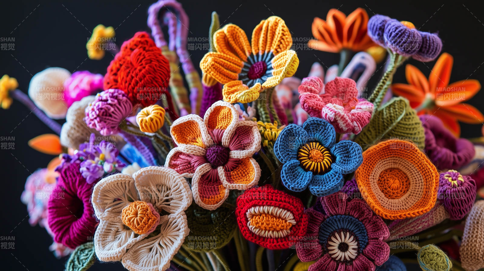 钩针编织的彩色花束图片