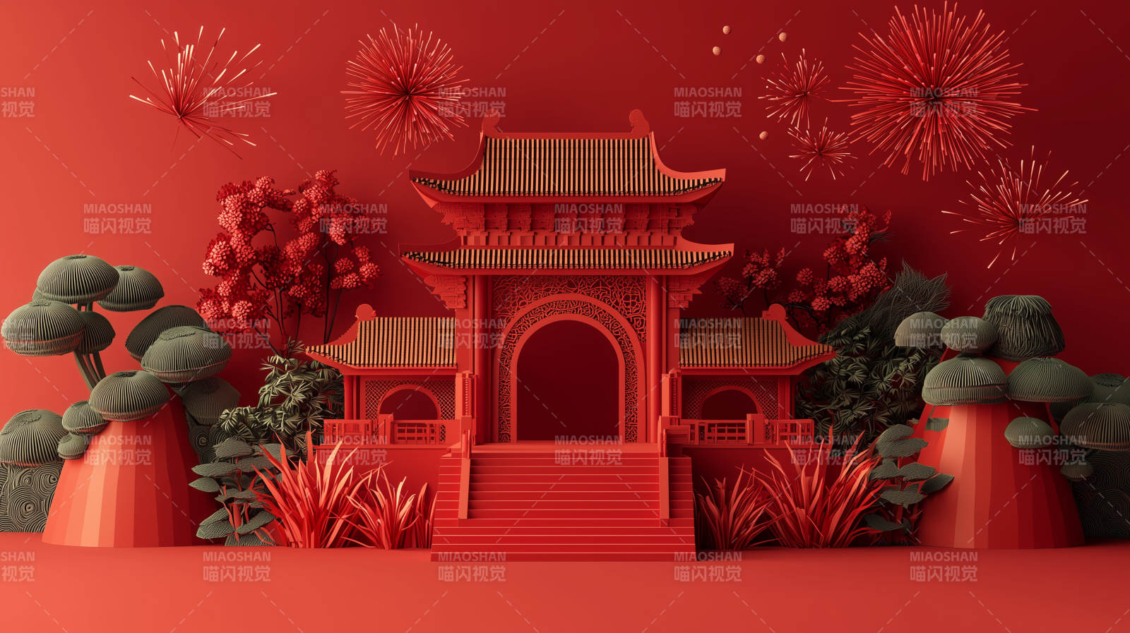 中国风新年红门图片