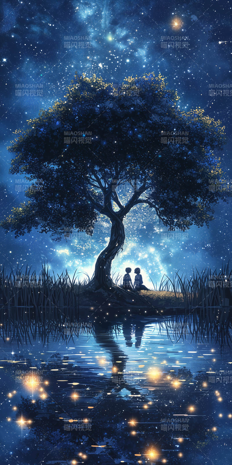 静谧湖畔的月光树图片