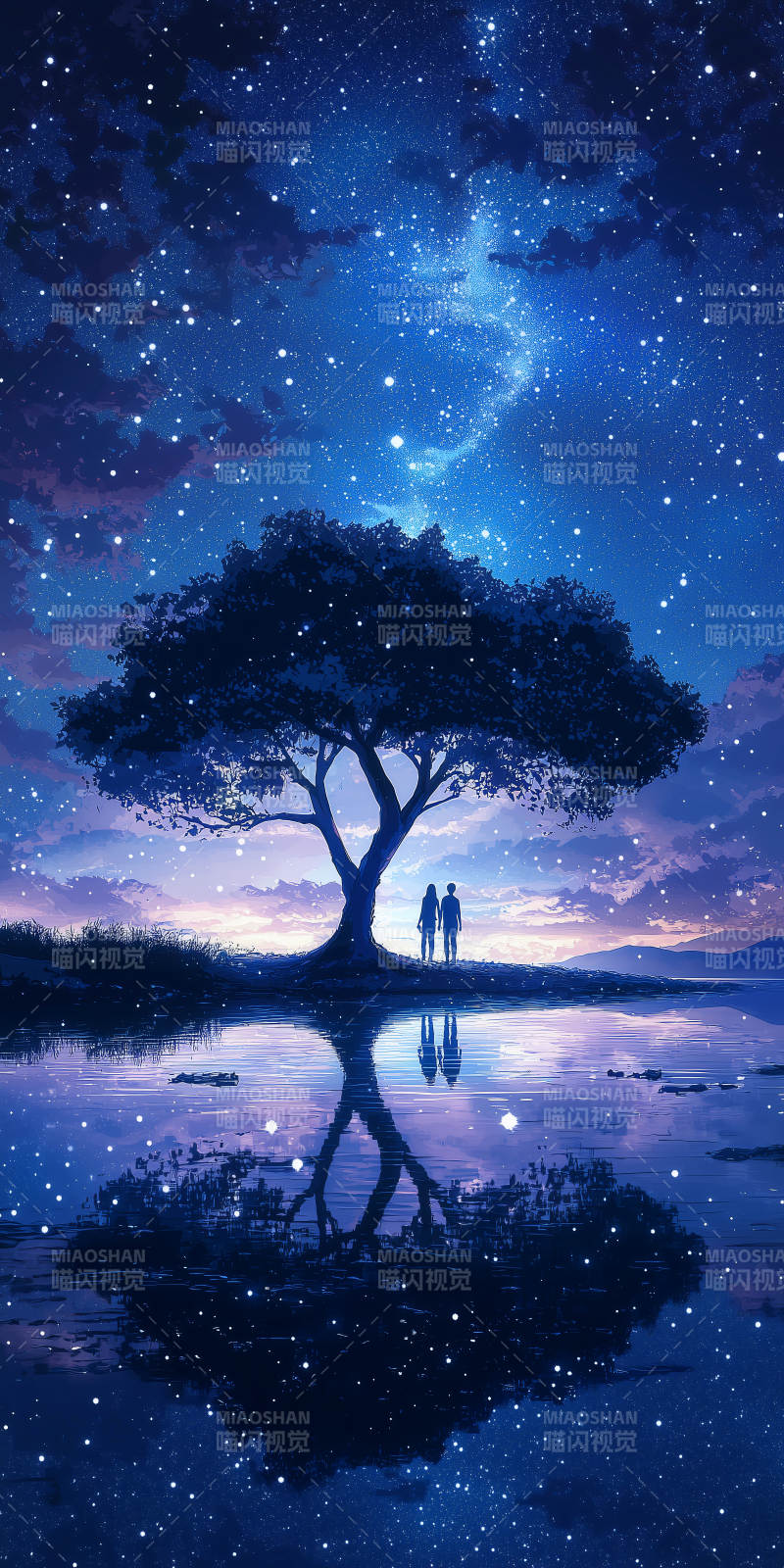 静谧湖畔的月光树图片