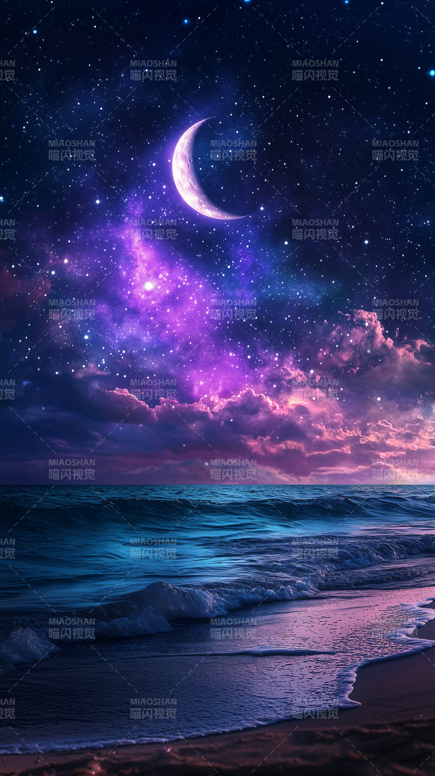 梦幻紫夜海滩图片
