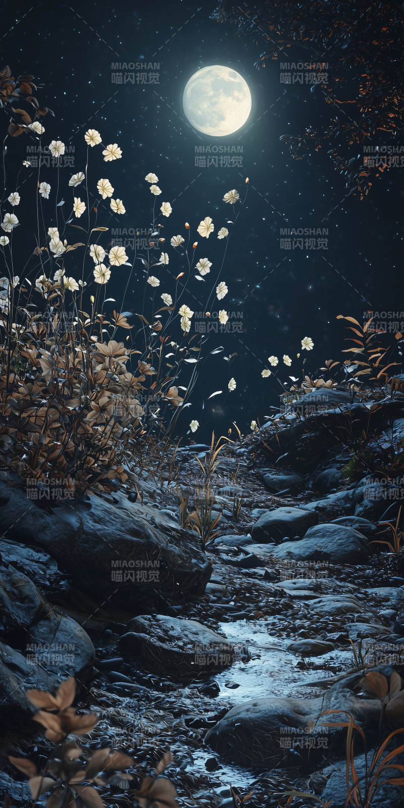 月夜湖畔宁静月光图片