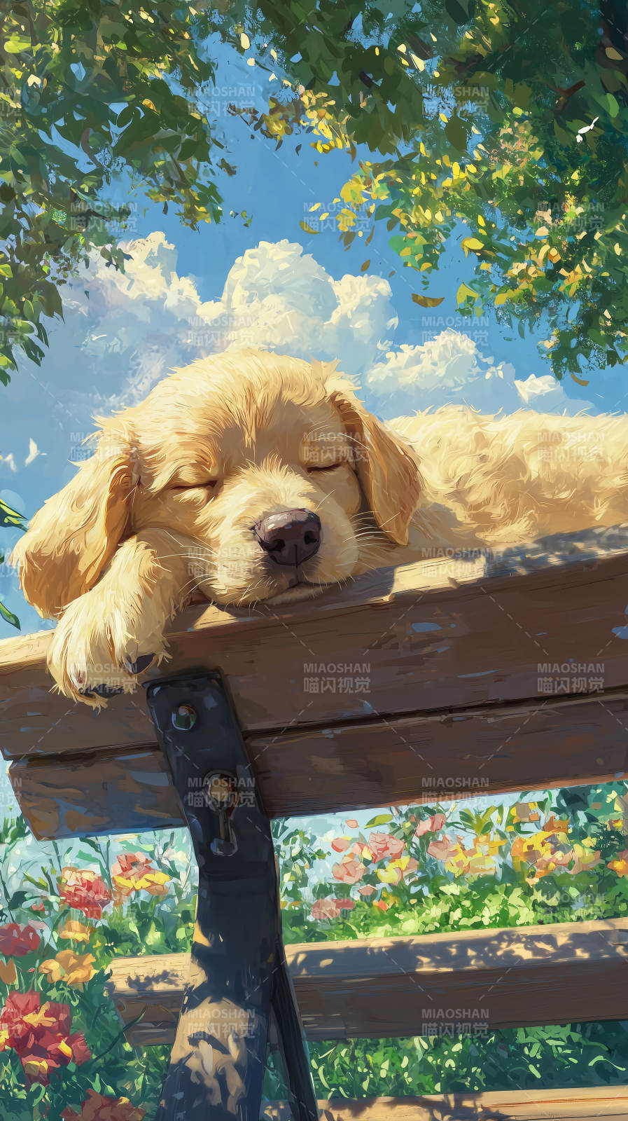 金毛犬午后阳光下的休憩图片