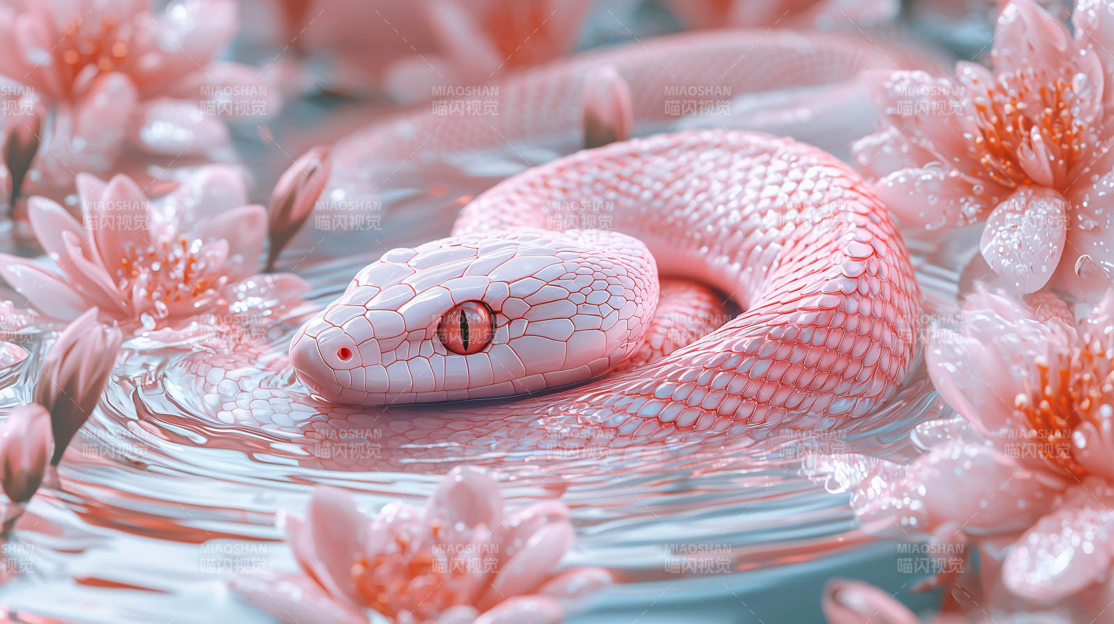 粉色蛇与花图片