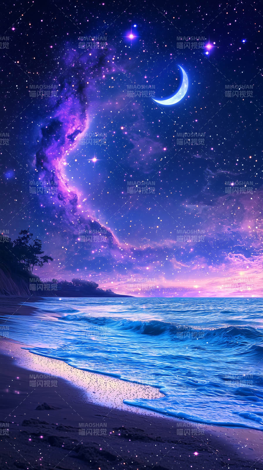 梦幻紫夜海滩图片