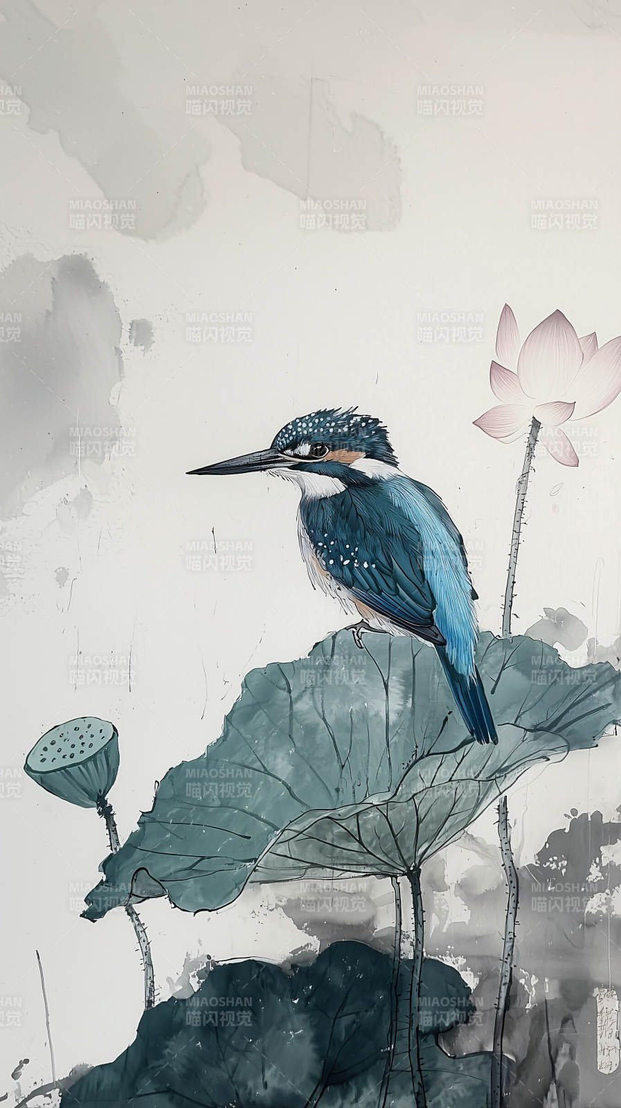 水墨写意翠鸟图片