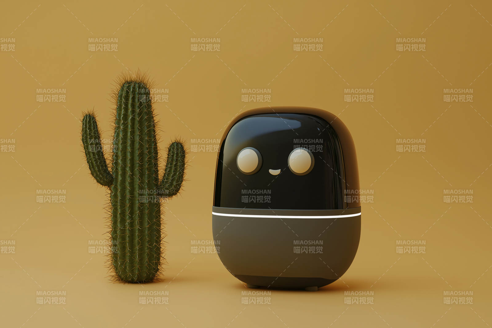 呆萌机器人与仙人掌图片