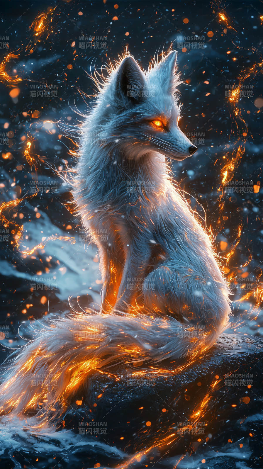 月夜冰火灵狐图片
