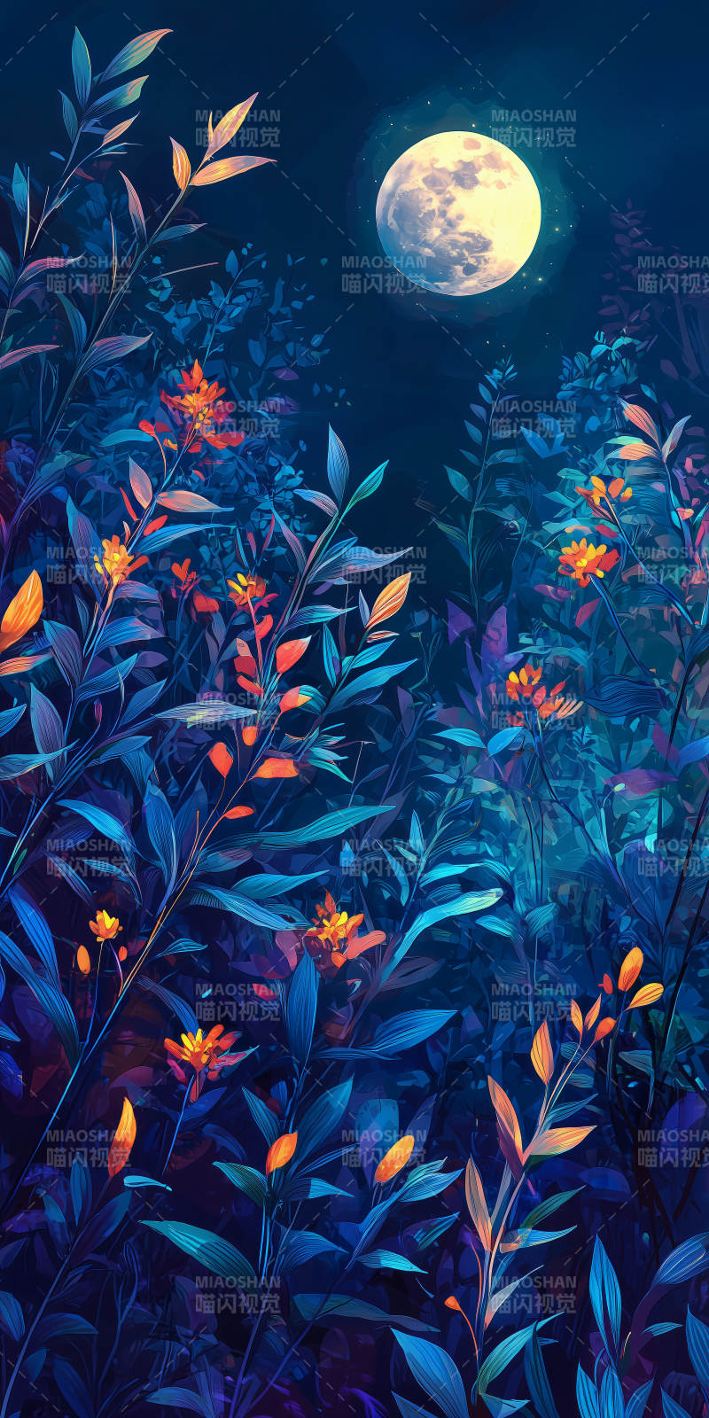 月夜莲池静谧月光图片