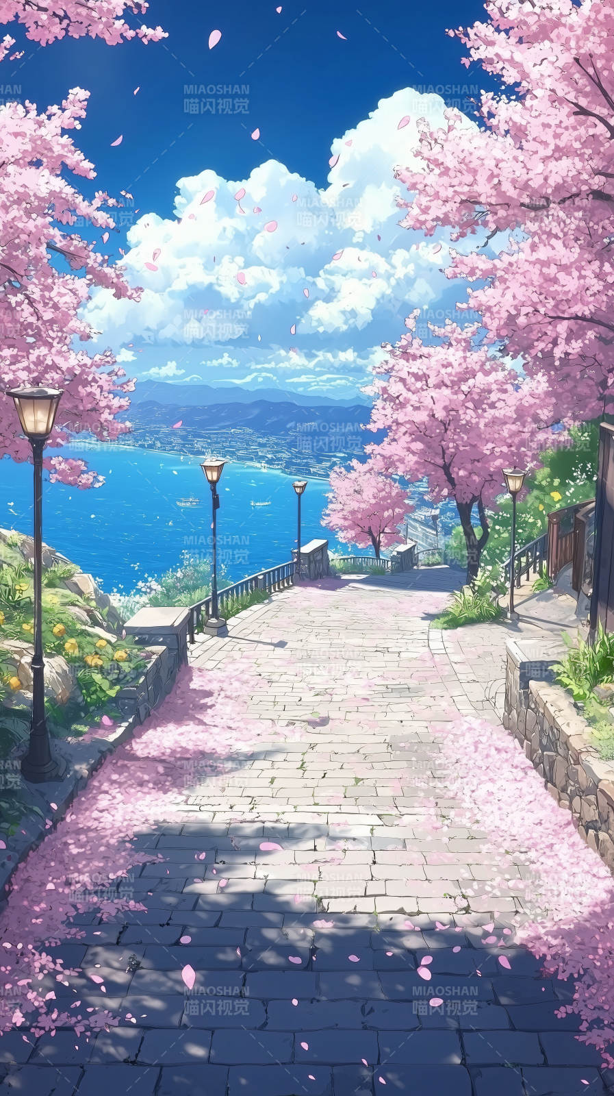 樱花树下浪漫小径图片