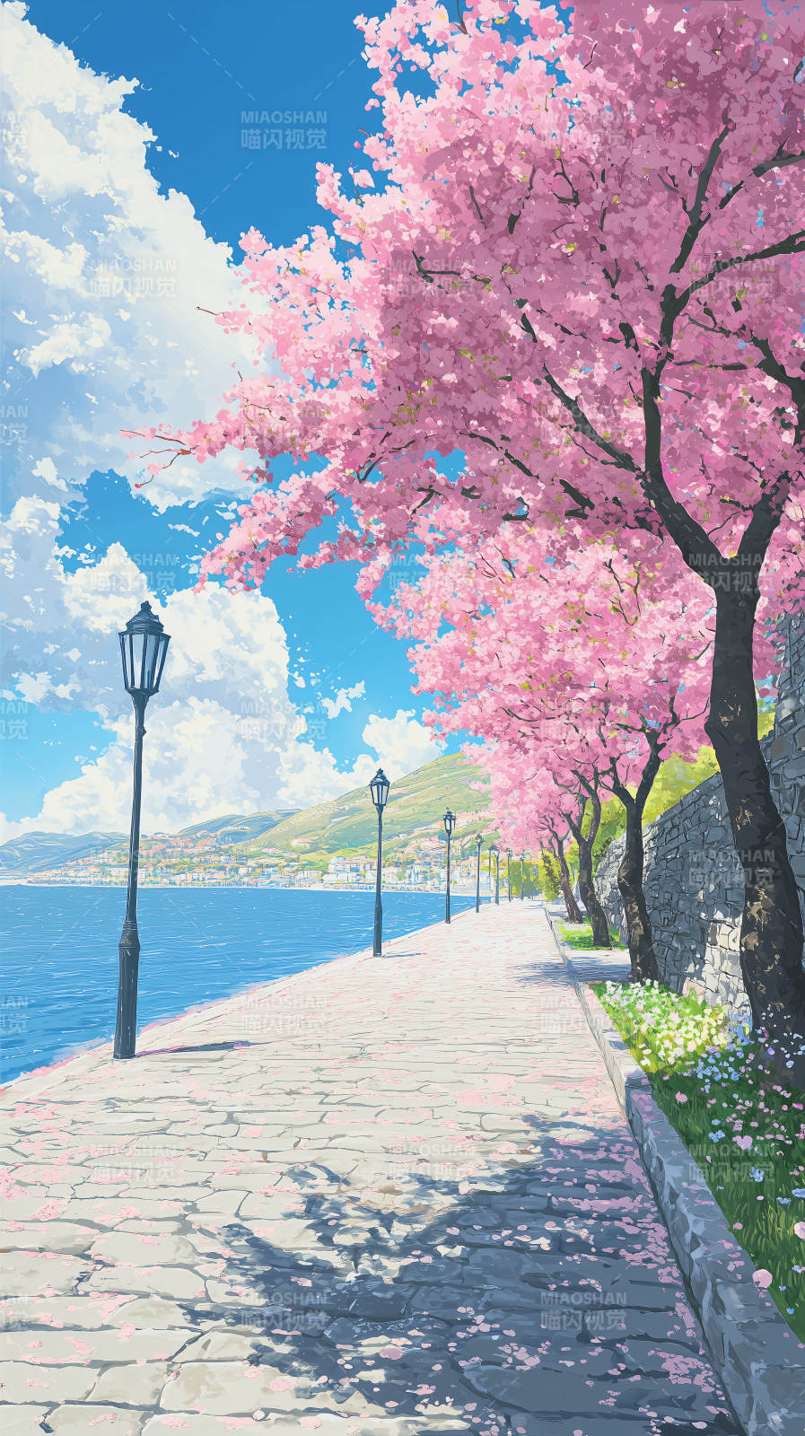 樱花树下浪漫小径图片