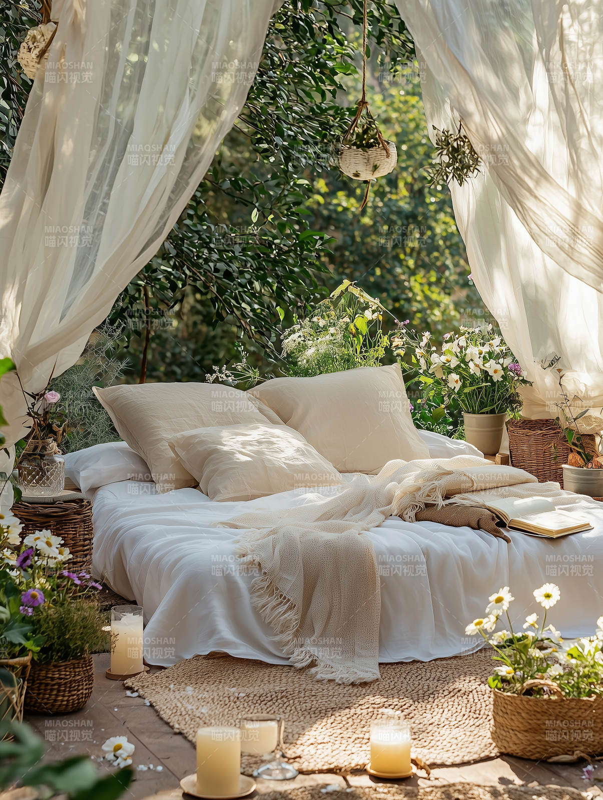 户外田园风帐篷床图片