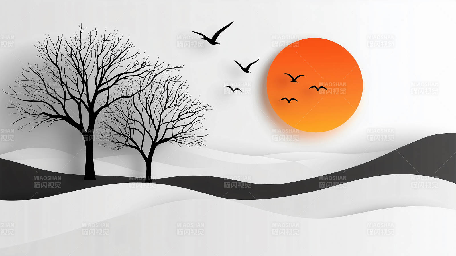 冬日黄昏剪影图片