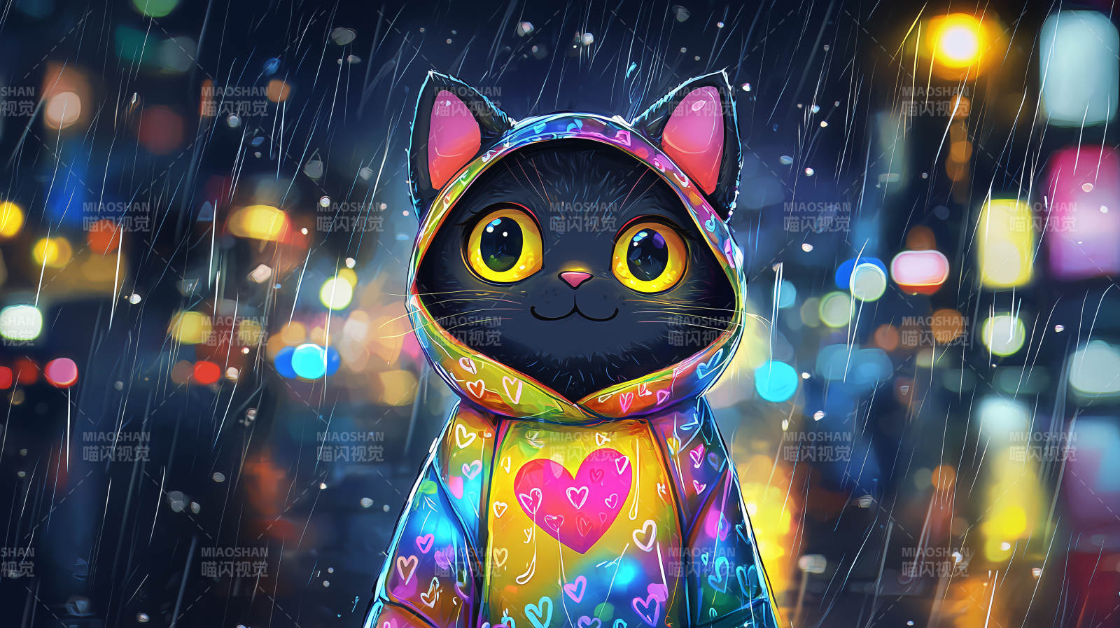雨夜彩猫图片