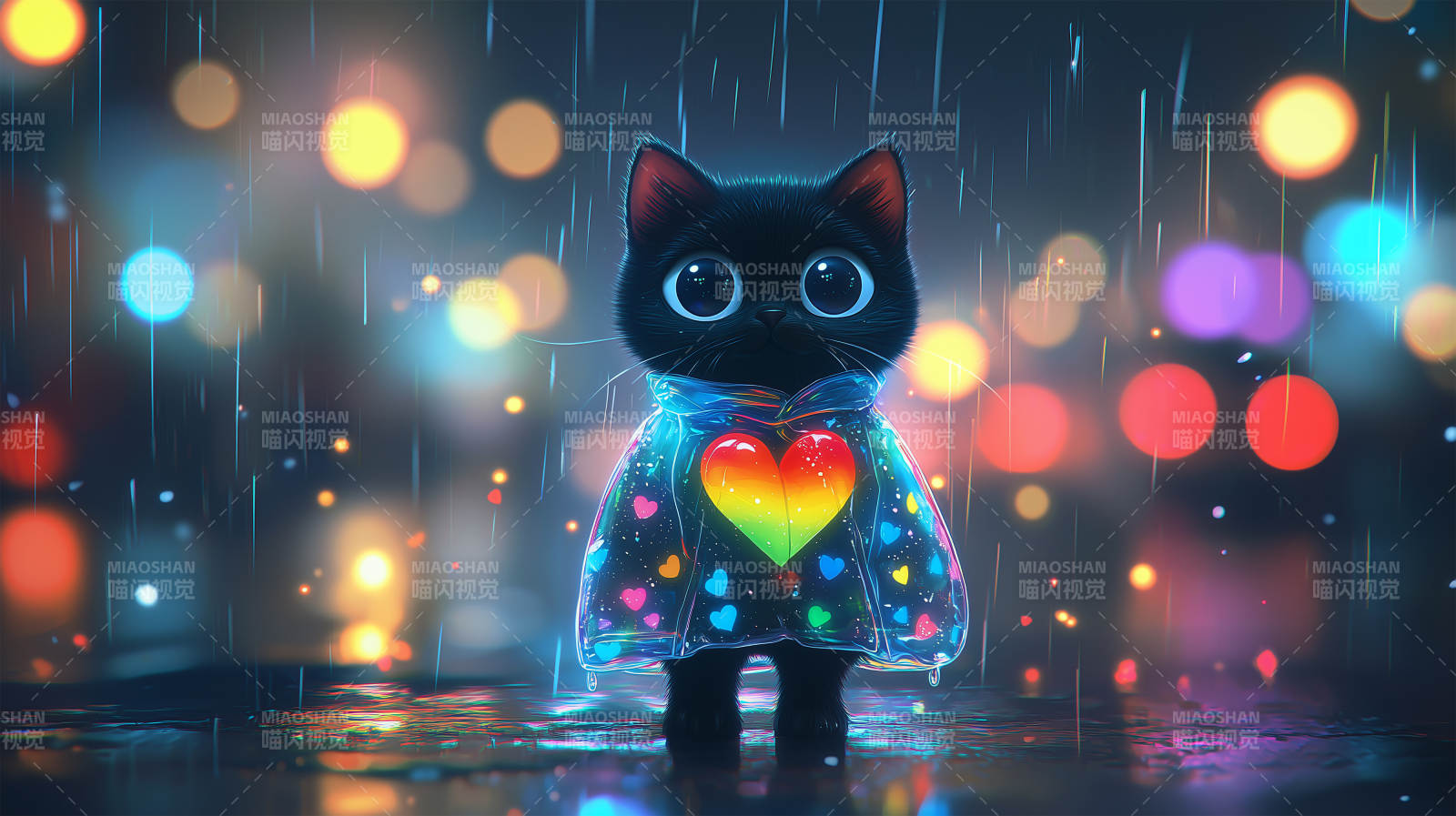 雨夜彩虹猫图片