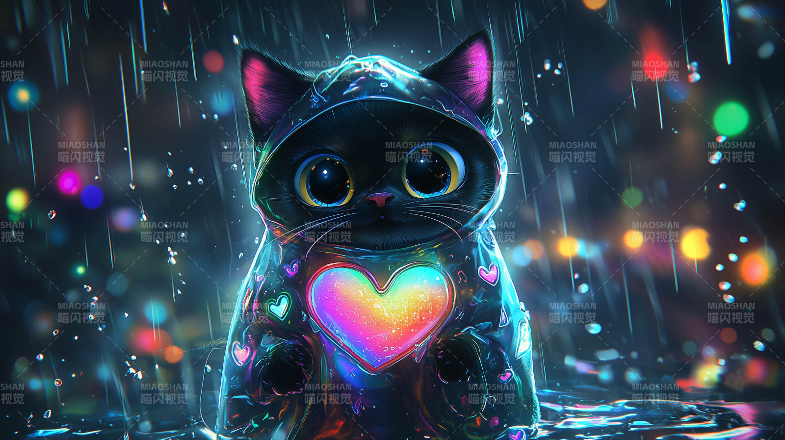 雨夜霓虹猫图片