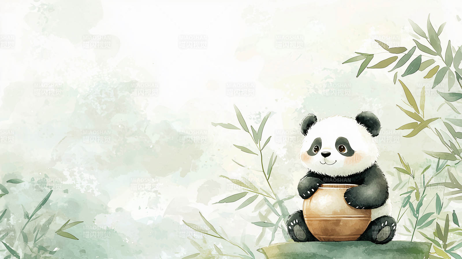 熊猫抱罐竹林间图片