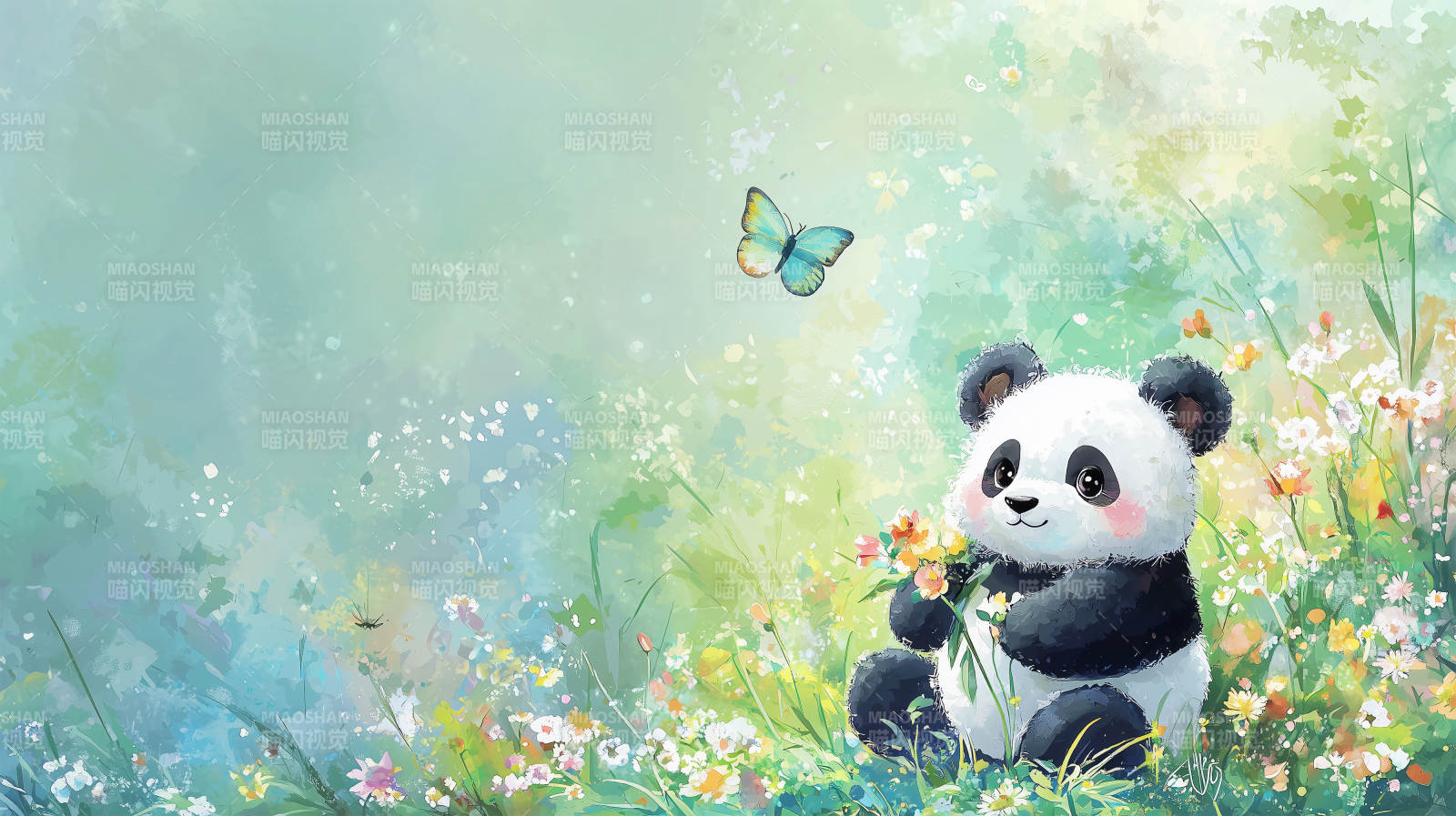 熊猫与蝶共舞图片