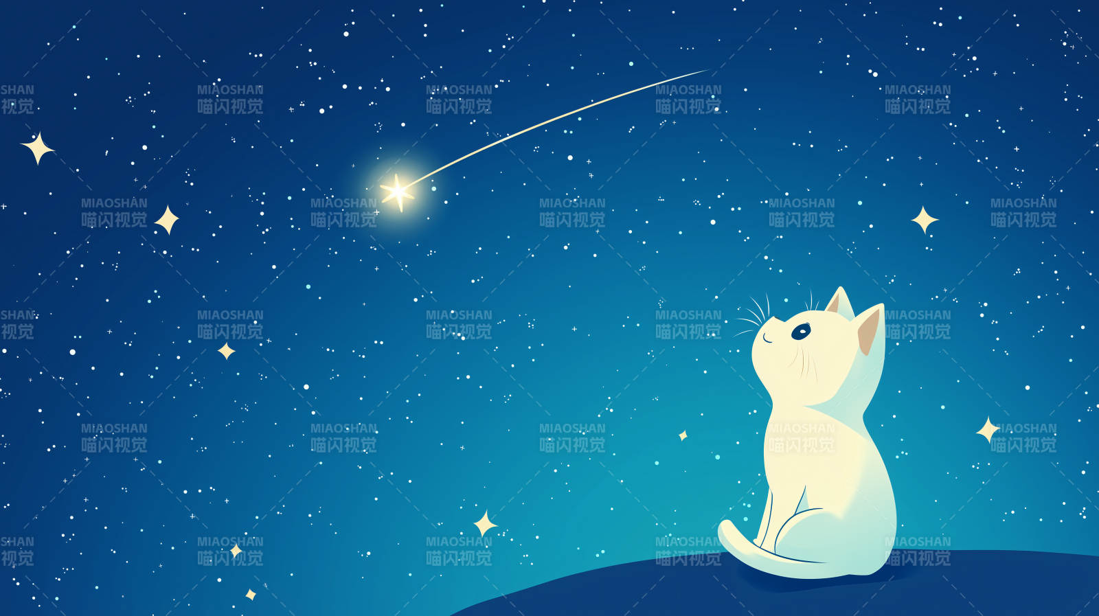 猫望流星夜图片