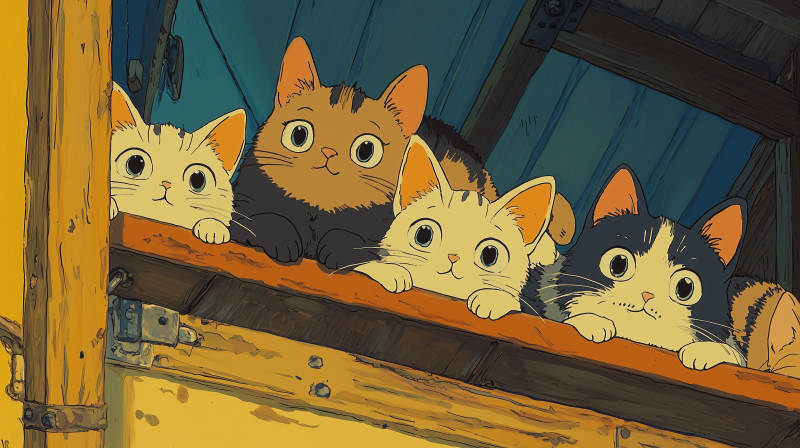 四只小猫探头望图片