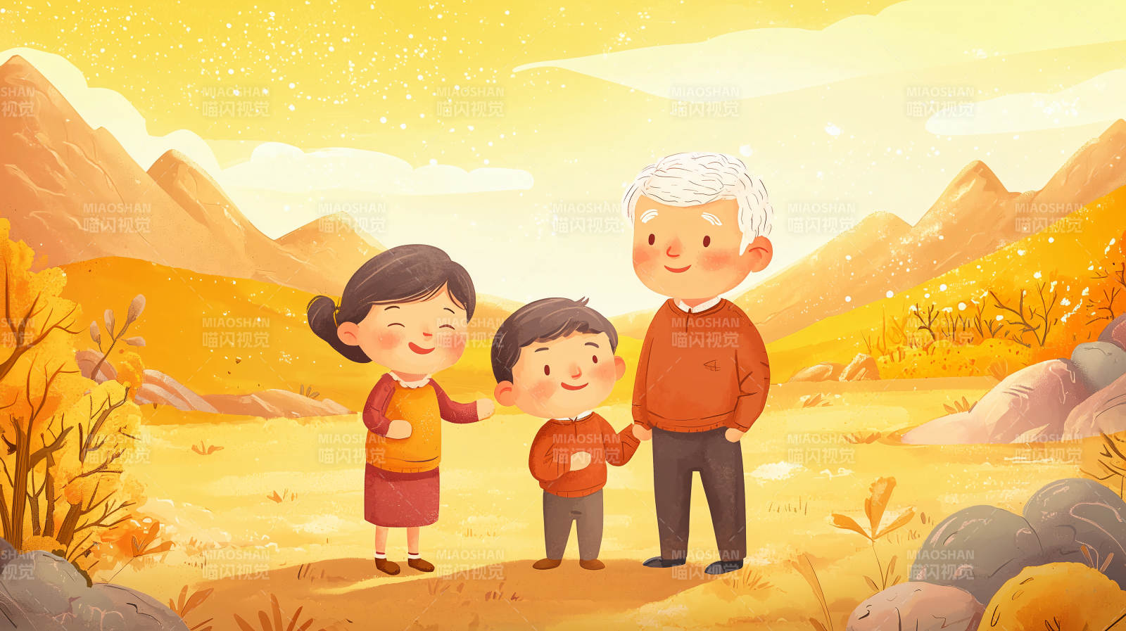 秋日一家三口游图片