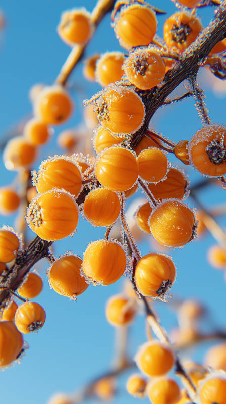 霜冻橙果枝头图片