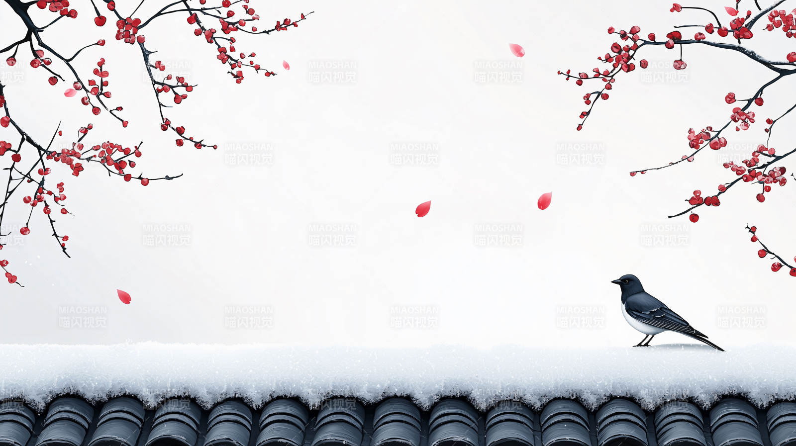 雪梅栖鸟图图片