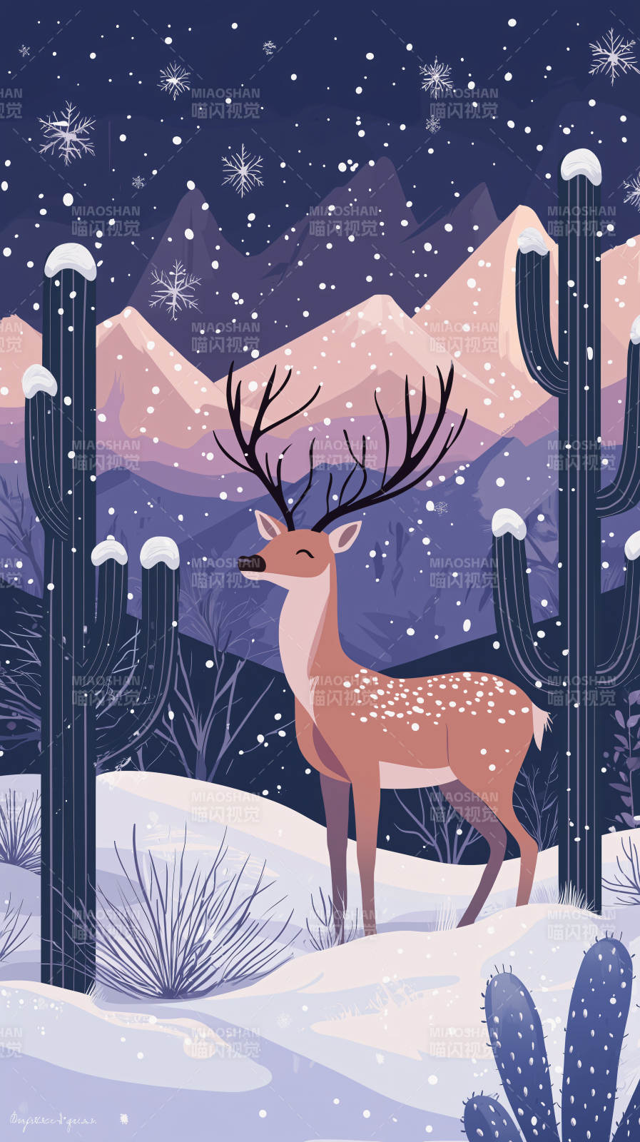 雪夜鹿影图片