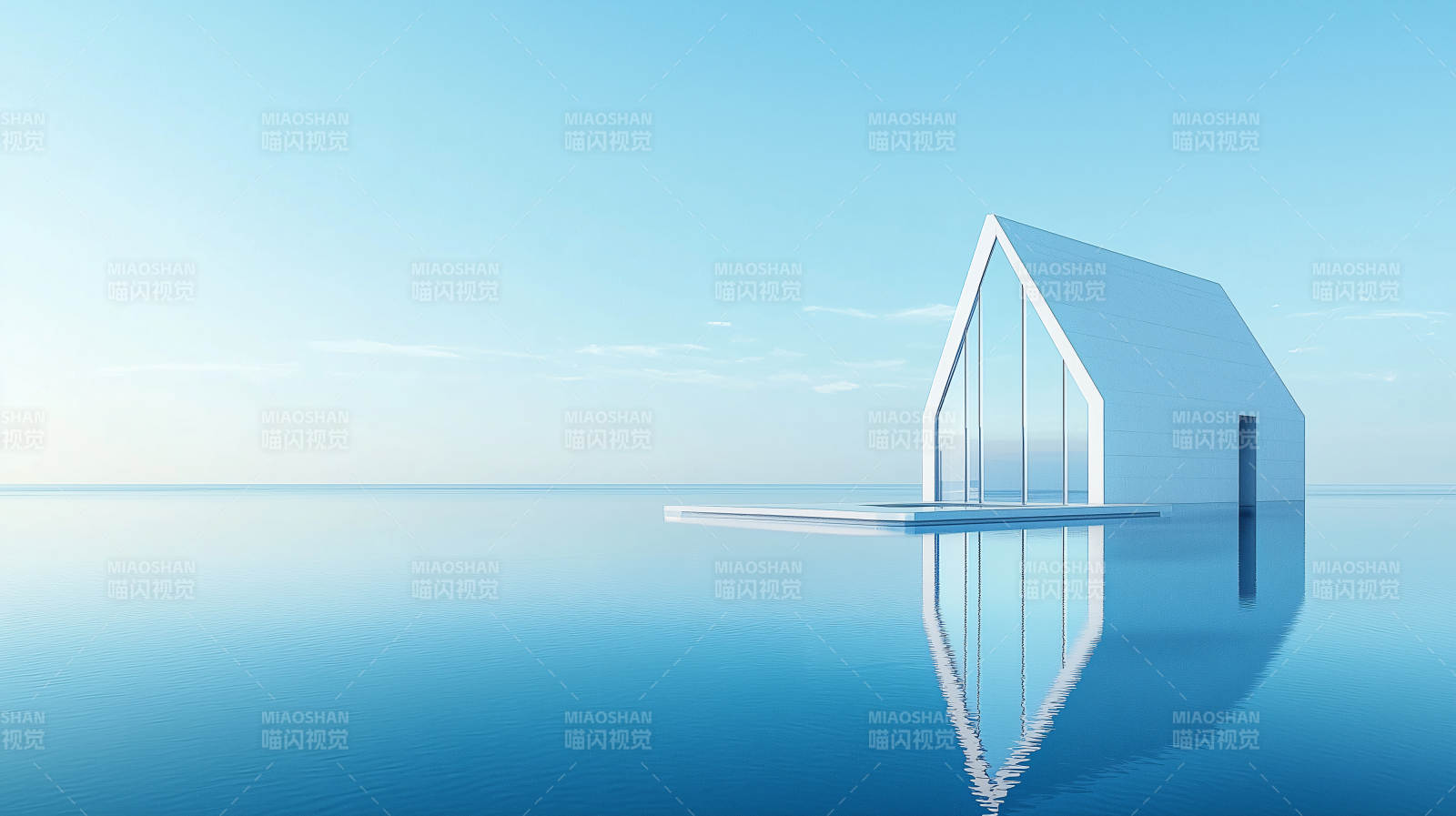 水天一色的现代小屋图片