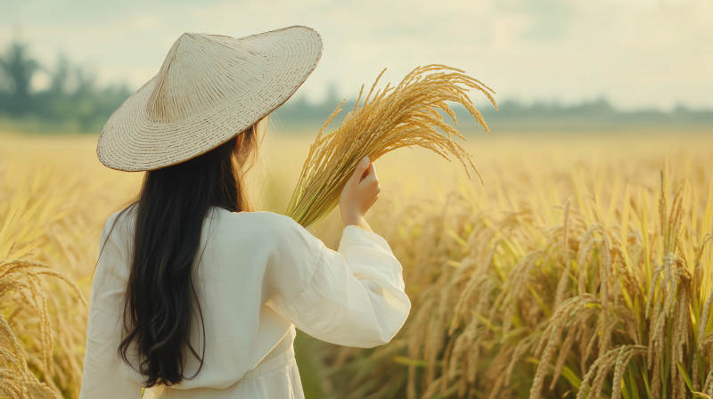 稻田中的少女图片