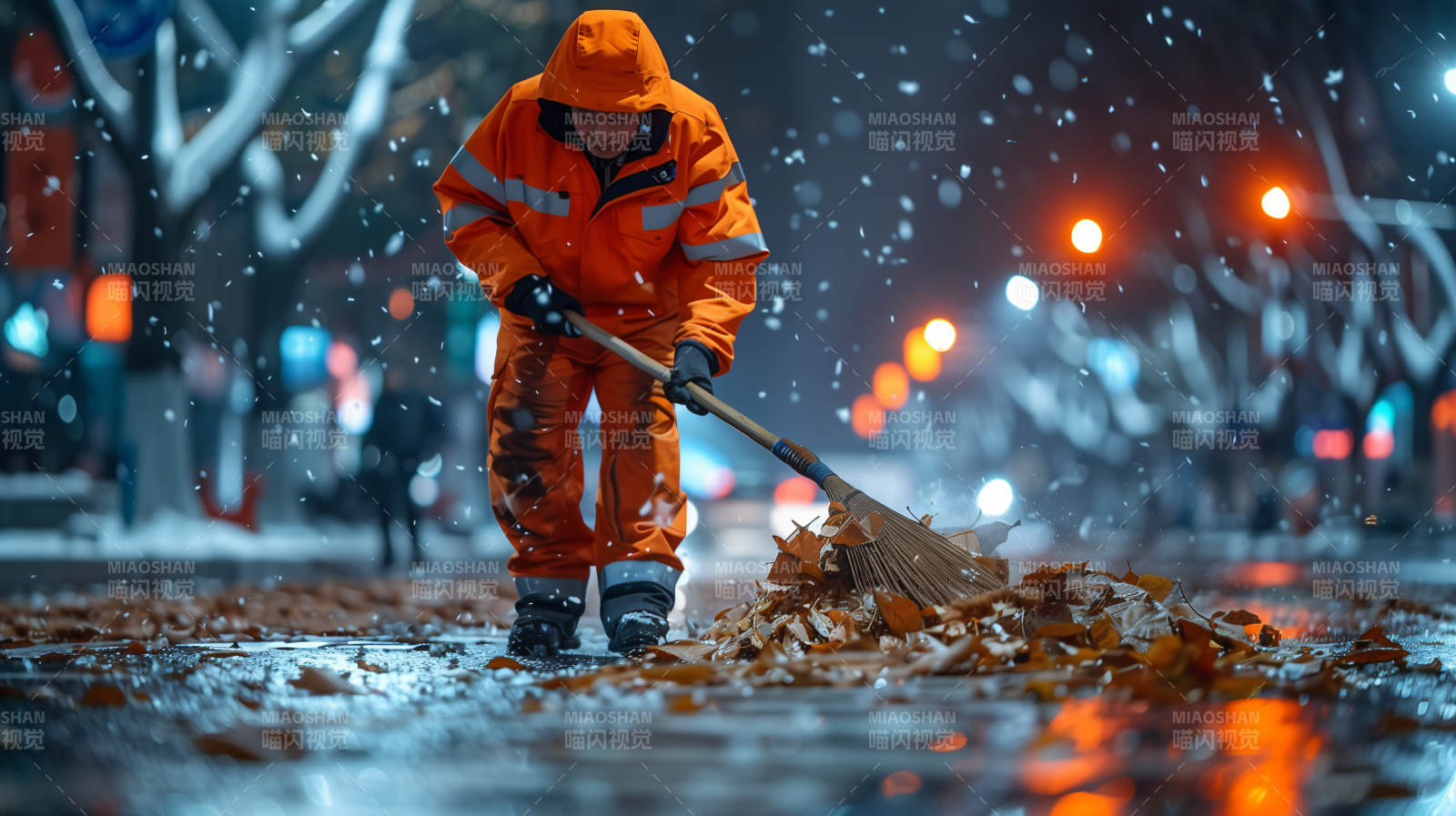 雪夜扫叶人图片