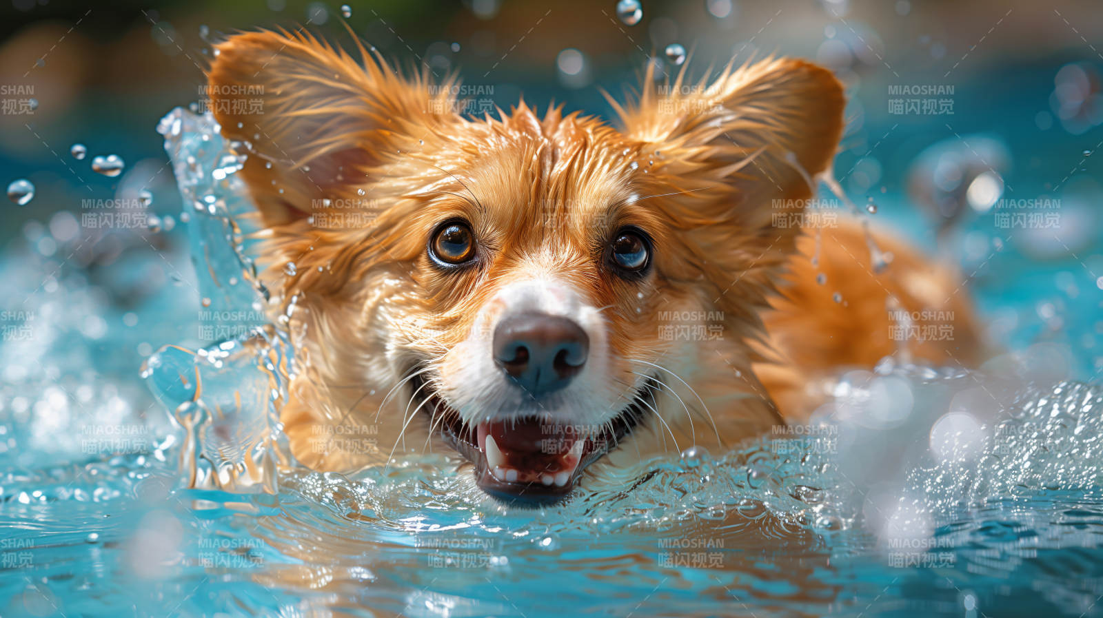柯基水中嬉戏图片
