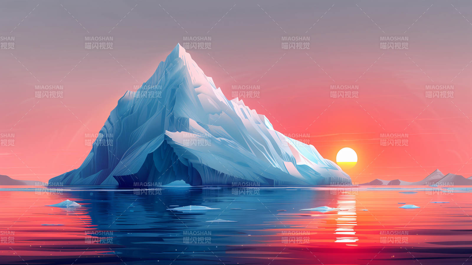 极地冰山日落图片