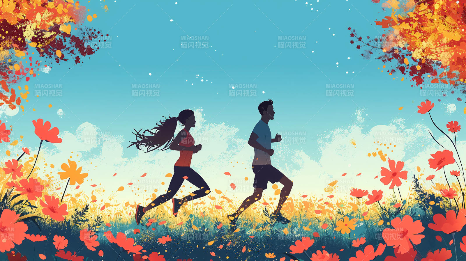 秋日奔跑的恋人图片