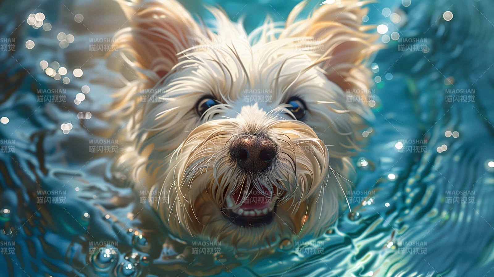 水中嬉戏的小狗图片